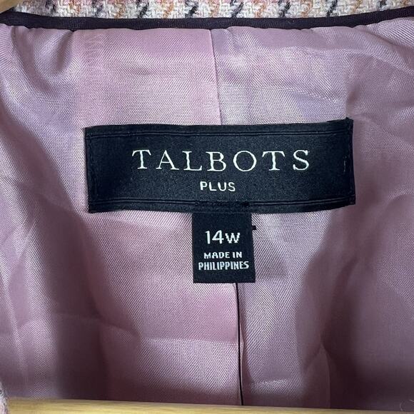 TALBOTS Plus Women's Pink Plaid Wool Houndstooth Blazer Size 14W Shetland NWT - Picture 8 of 16